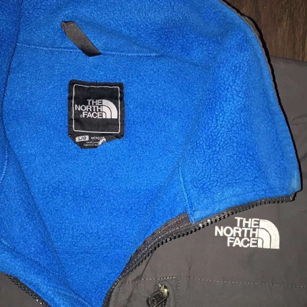 Mens full zipper Teal Blue /Gray North Face fleece ski snowboard jacket coat L